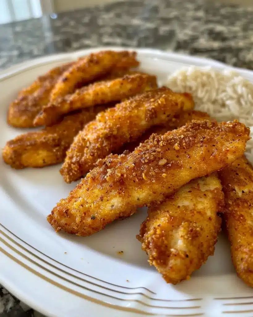 Crispy baked chicken tenders served with dipping sauce