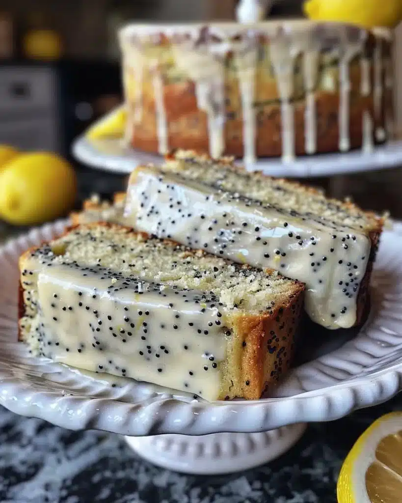 Easy lemon poppy seed cake with lemon glaze and poppy seeds