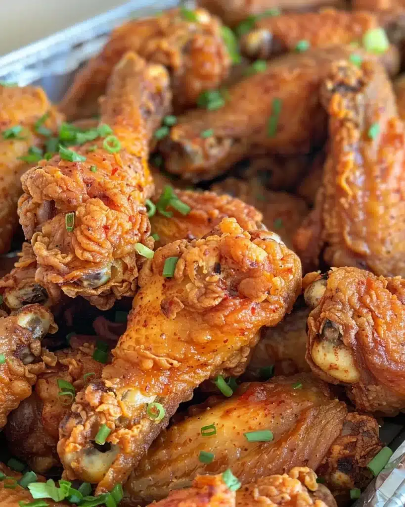 Extra crispy fried chicken wings served with a flavorful dipping sauce.