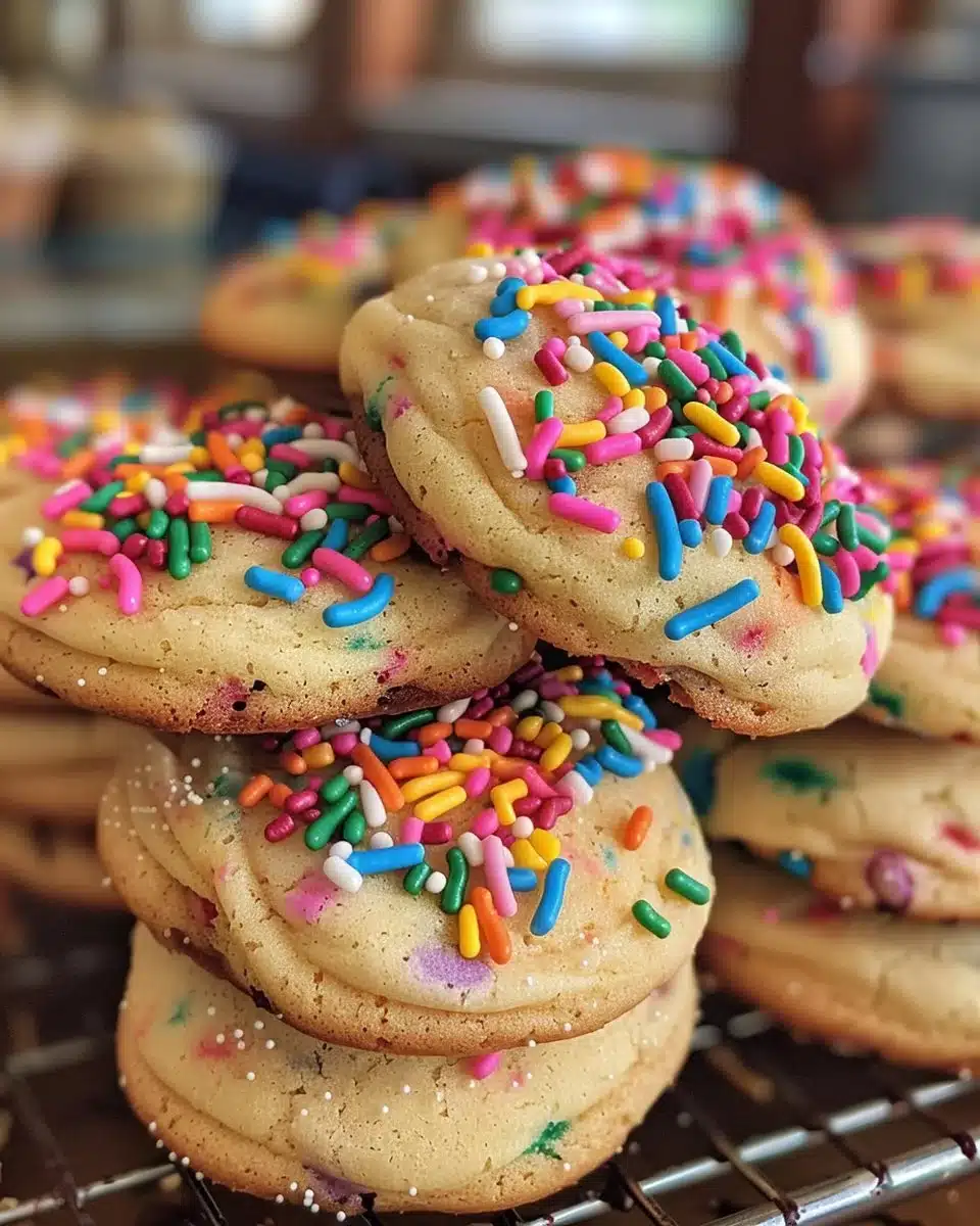 Freshly baked Funfetti Sugar Cookies with colorful sprinkles on a plate