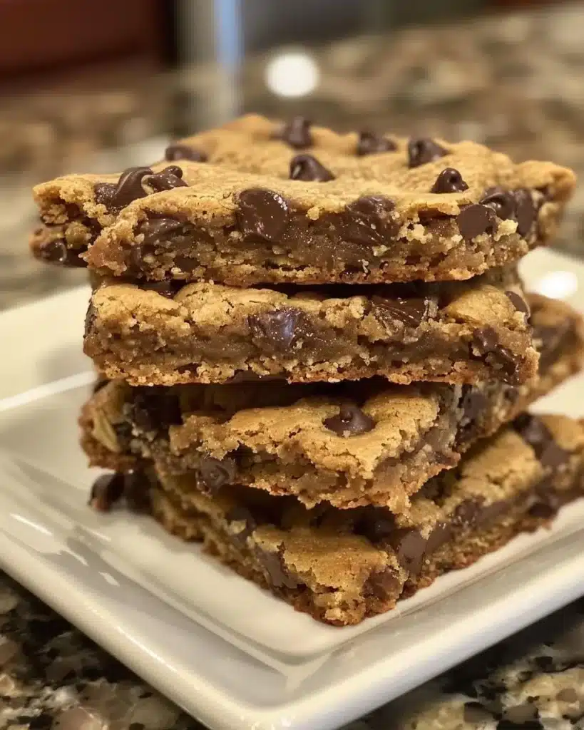 Giant oatmeal cream pie bars topped with creamy filling and cookies