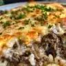 Delicious ground beef and rice casserole served in a dish