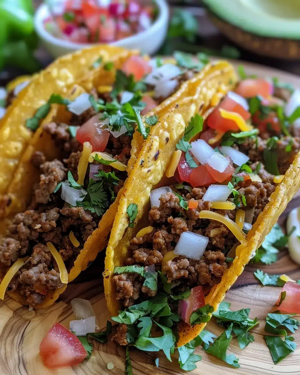 Flavorful ground turkey tacos topped with fresh veggies and cheese