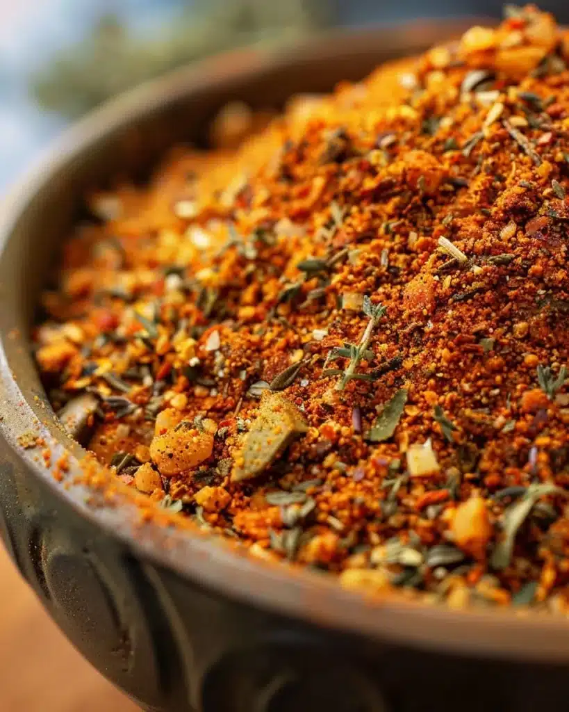 Homemade blackened seasoning in a bowl with spices and herbs