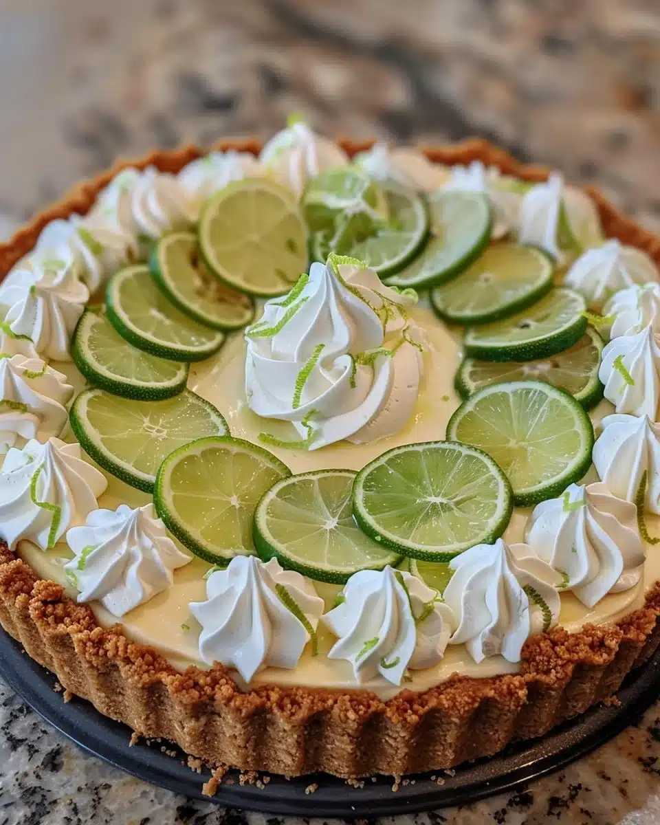 Delicious Key Lime Pie with Cream Cheese, a creamy twist on the classic dessert.