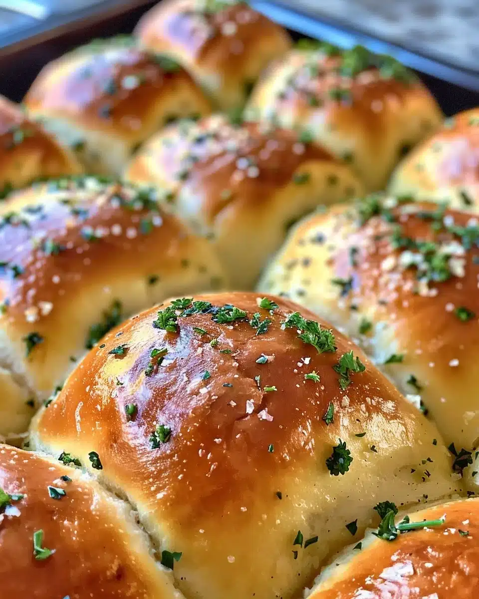 Freshly baked Korean cream cheese garlic buns with a golden crust