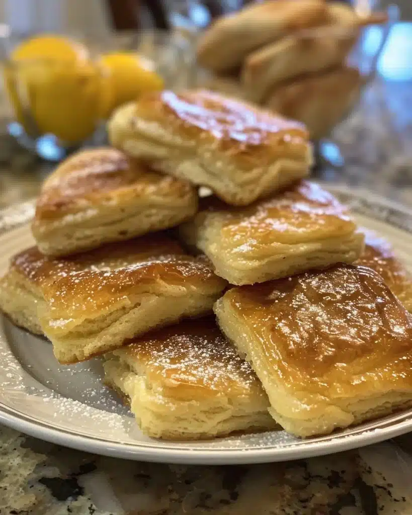 Freshly baked lemon sugar cookies on a baking sheet.