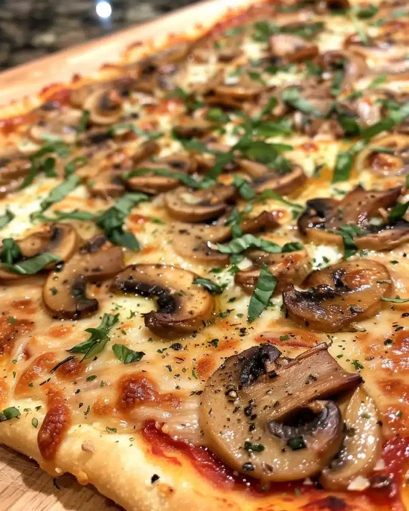 Delicious Mushroom Mozzarella Bake with melted cheese and mushrooms.