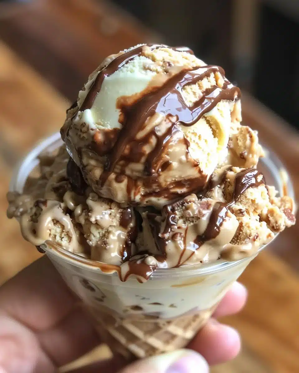 Peanut butter cookie ice cream sandwiches with melted chocolate drizzle