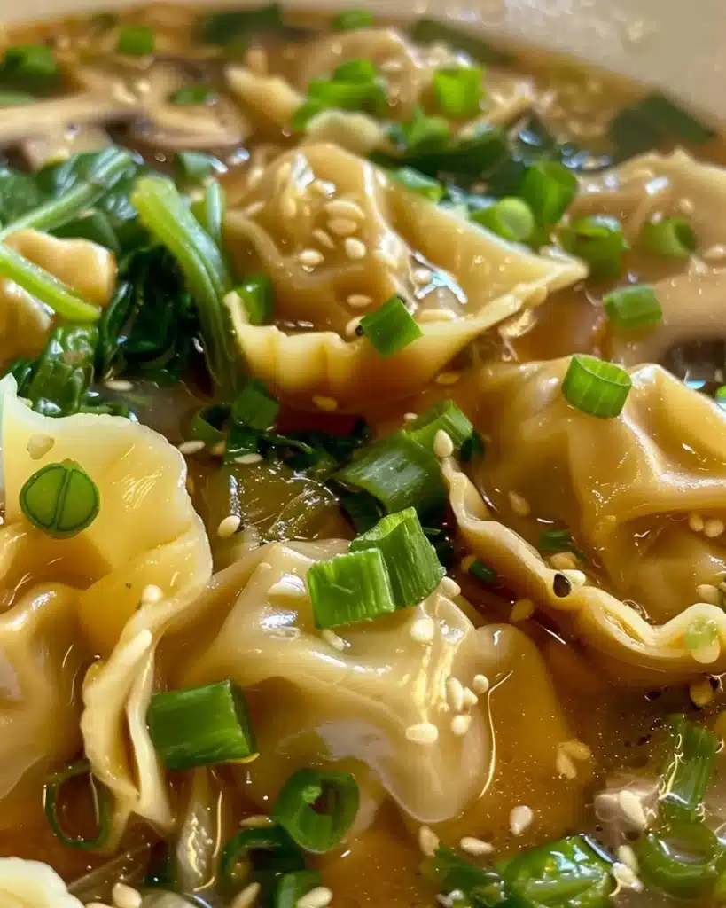 Bowl of Potsticker Soup with Mushrooms and Bok Choy ingredients