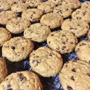 Delicious pumpkin oatmeal chocolate chip cookies on a plate.