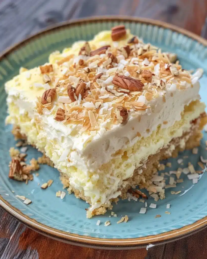 Delicious slice of Quick Italian Cream Cake with creamy frosting and nuts