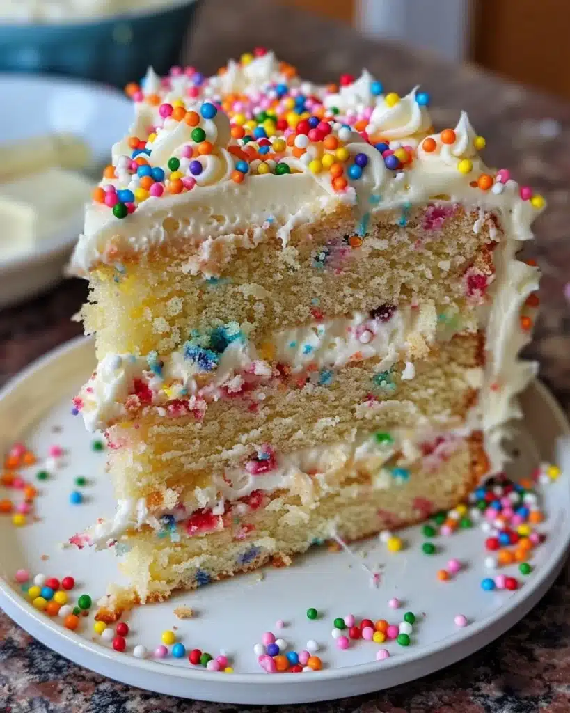 Colorful sprinkle cupcakes topped with vibrant sprinkles and frosting.
