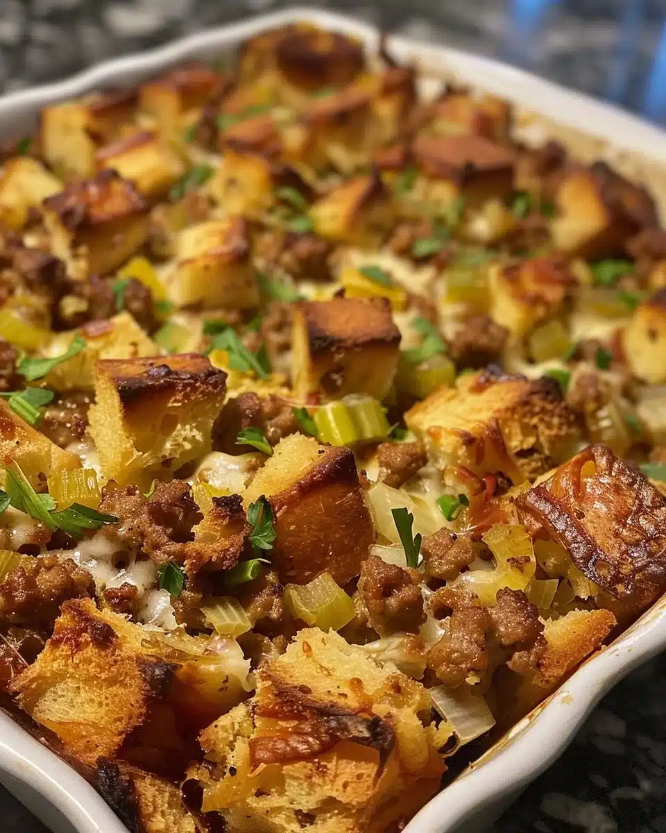 A beautifully cooked stuffed meatloaf with rich filling and garnished.