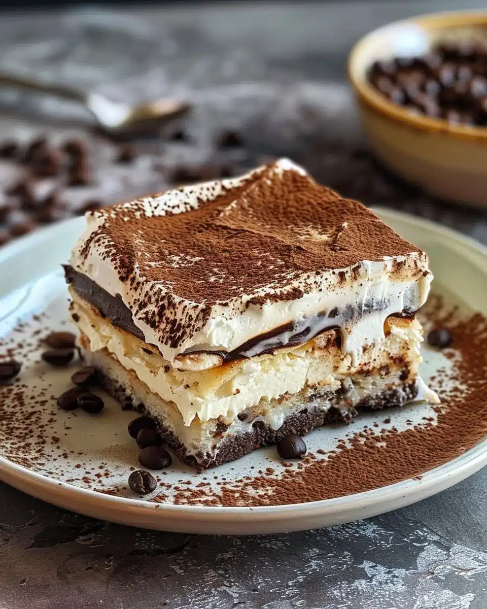 Triple Chocolate Tiramisu dessert with layers of rich chocolate and coffee flavor