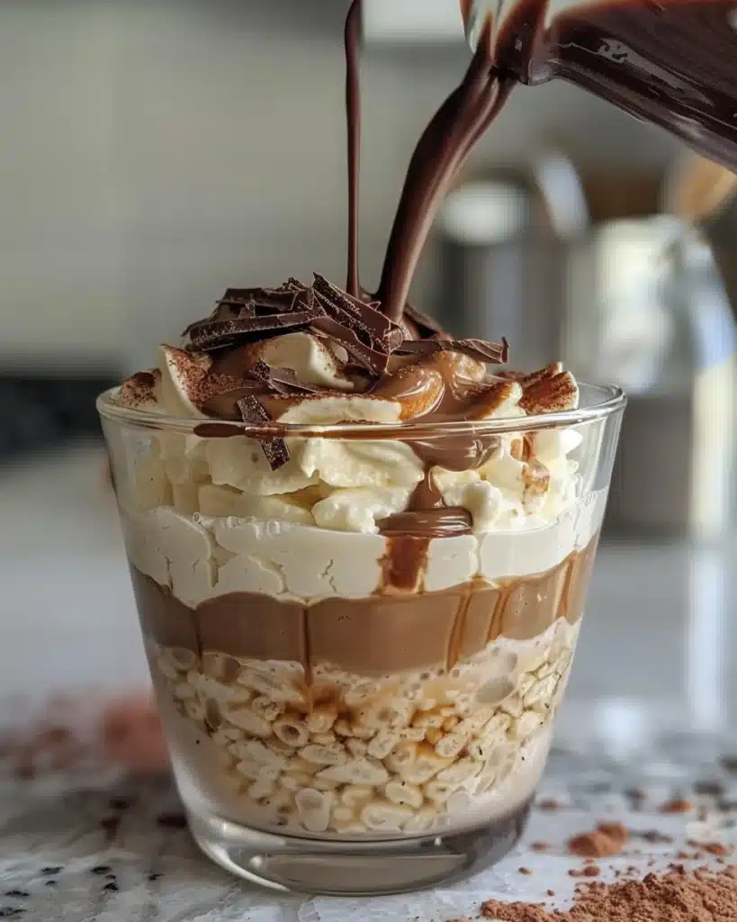 Delicious Triple Chocolate Tiramisu dessert topped with cocoa and chocolate shavings