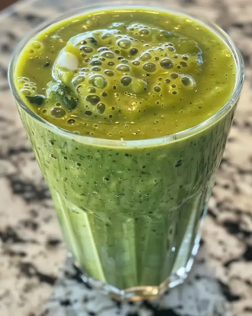 Banana Spinach Smoothie in a glass with fresh ingredients