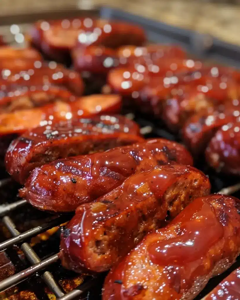 Delicious barbecue sausage bites on a platter for parties