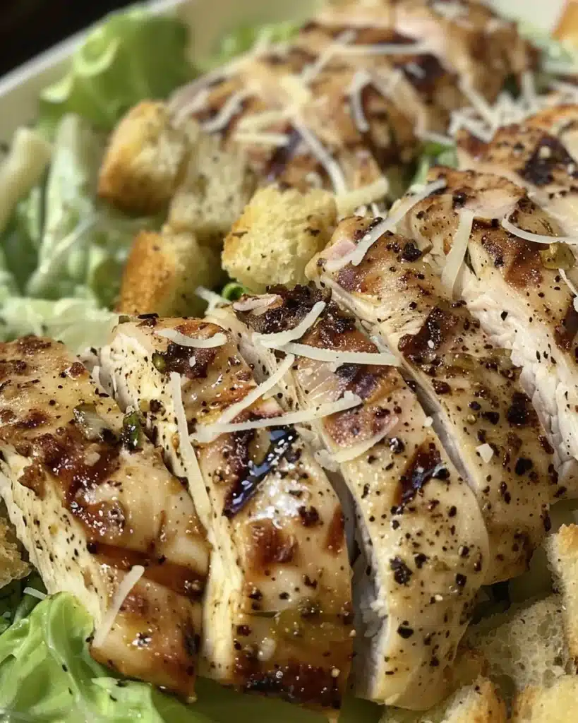 Cajun Chicken Caesar Salad with lettuce, grilled chicken, and creamy dressing