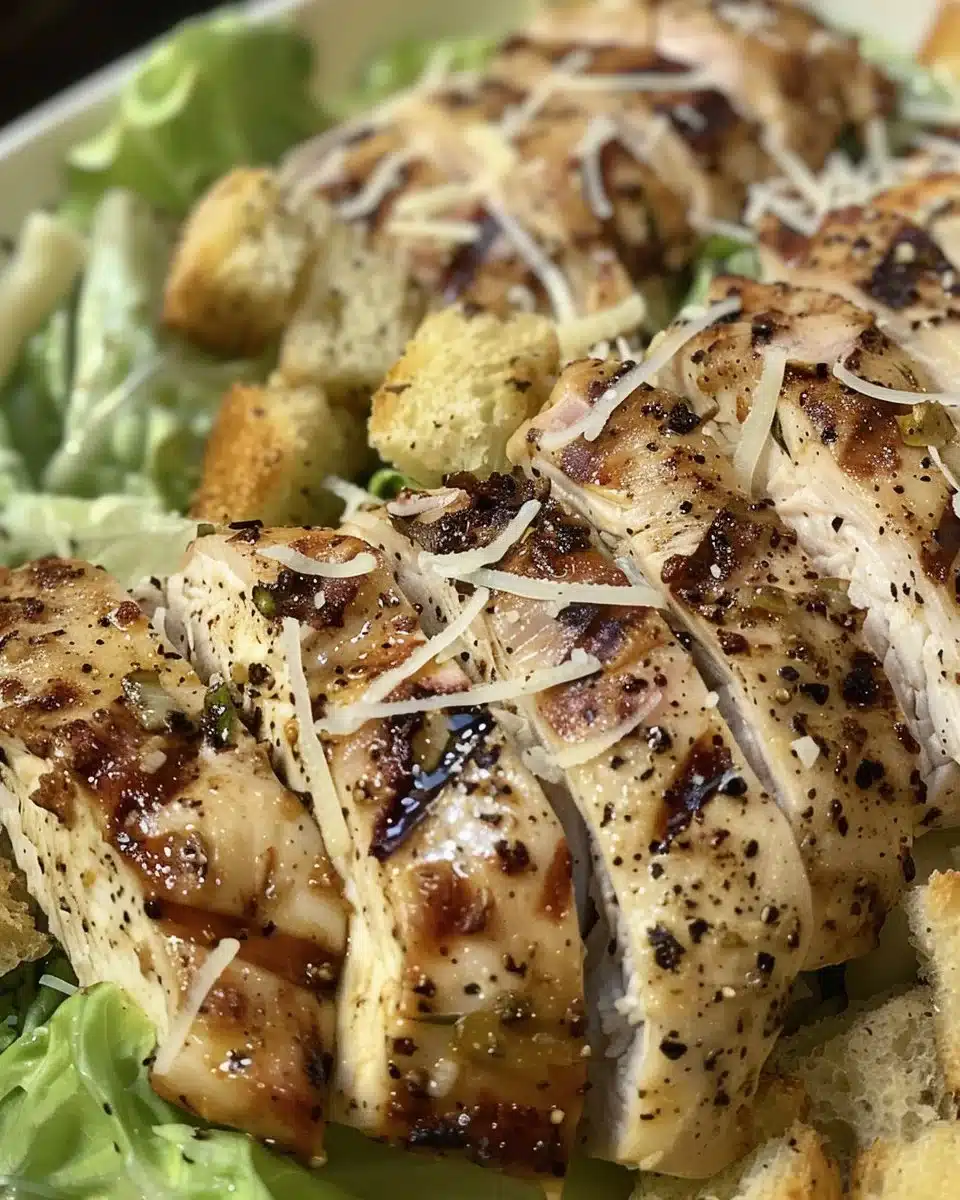 Cajun Chicken Caesar Salad with lettuce, grilled chicken, and creamy dressing