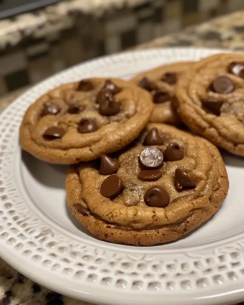 Freshly baked chewy chocolate chip cookies on a cooling rack