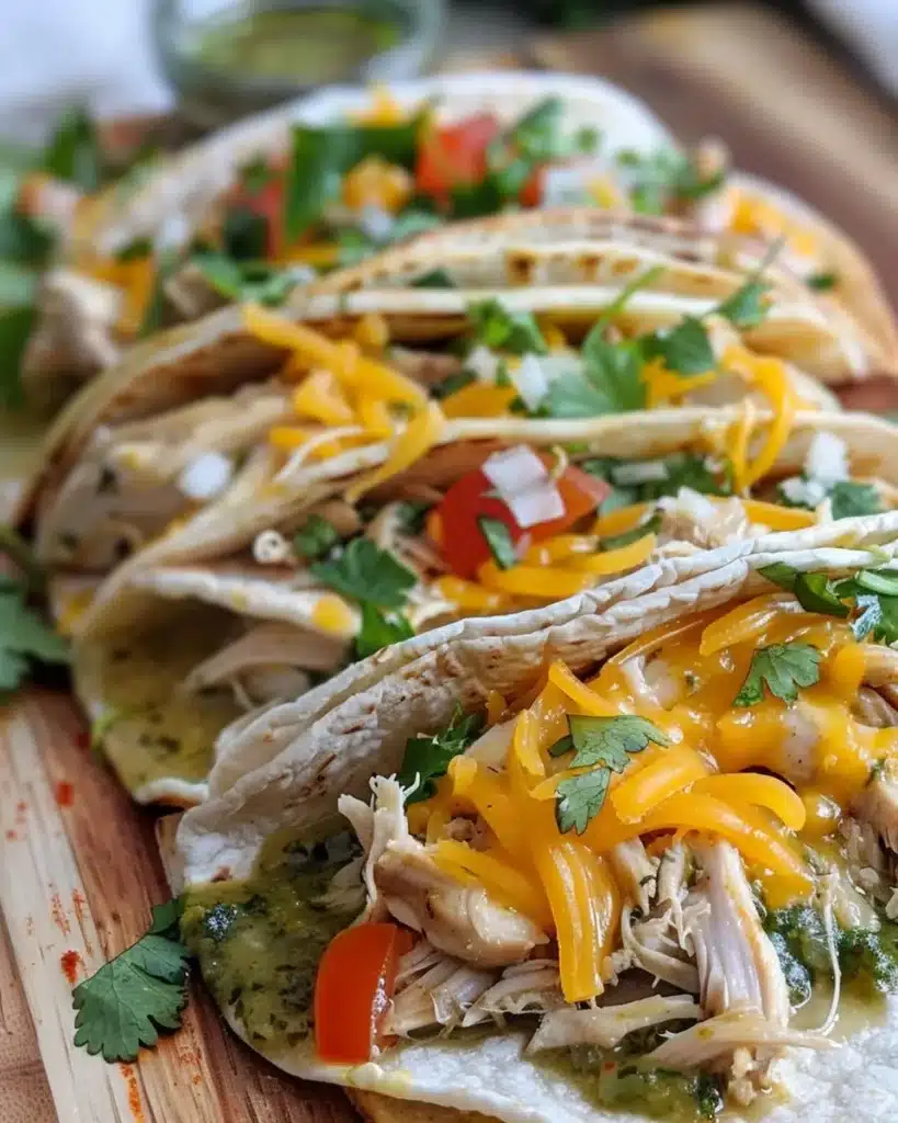 Delicious homemade Chicken Enchiladas topped with cheese and salsa.