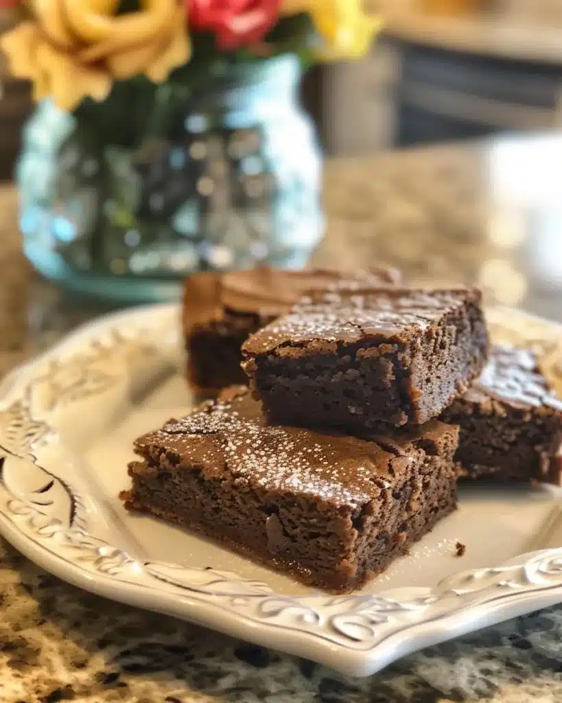 Delicious Chocolate Crinkle Cookies covered in powdered sugar on a plate