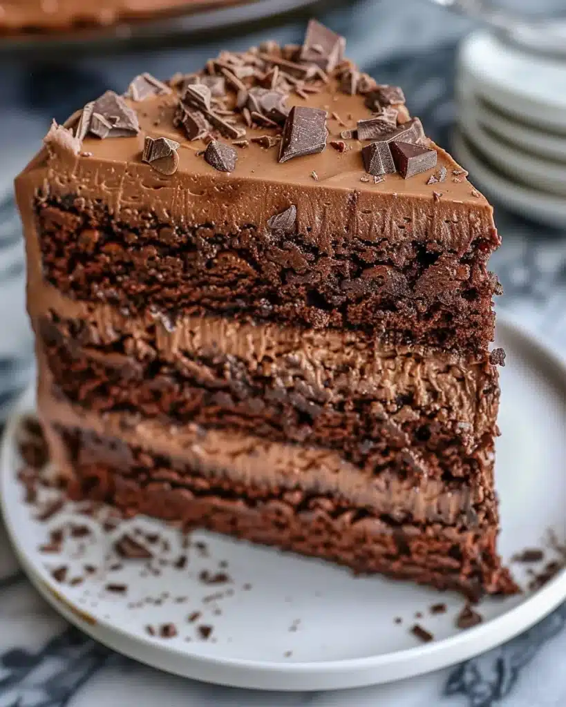 Delicious chocolate Swiss roll cake, beautifully presented with chocolate drizzle.