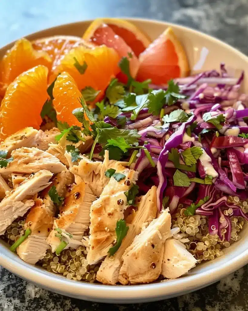 Healthy Citrus Chicken Quinoa Salad with vibrant ingredients