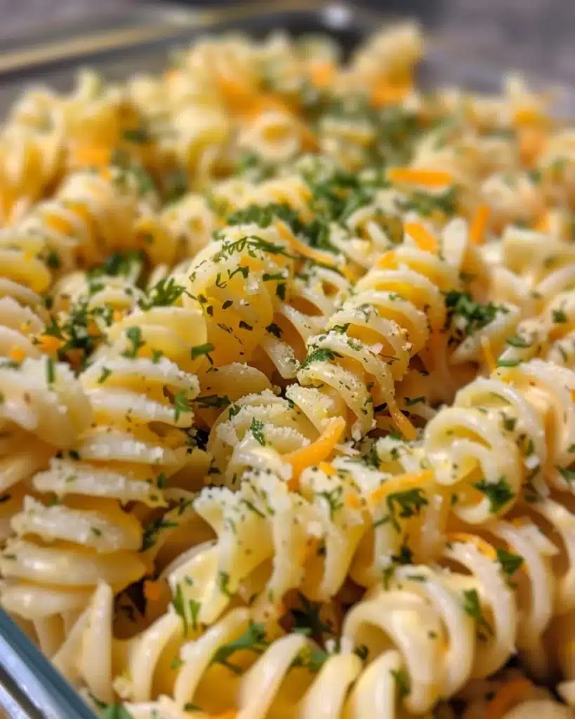 A colorful creamy cold pasta salad with vegetables and dressing in a bowl.