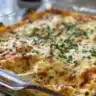 Delicious creamy white chicken lasagna layered with cheese and spinach