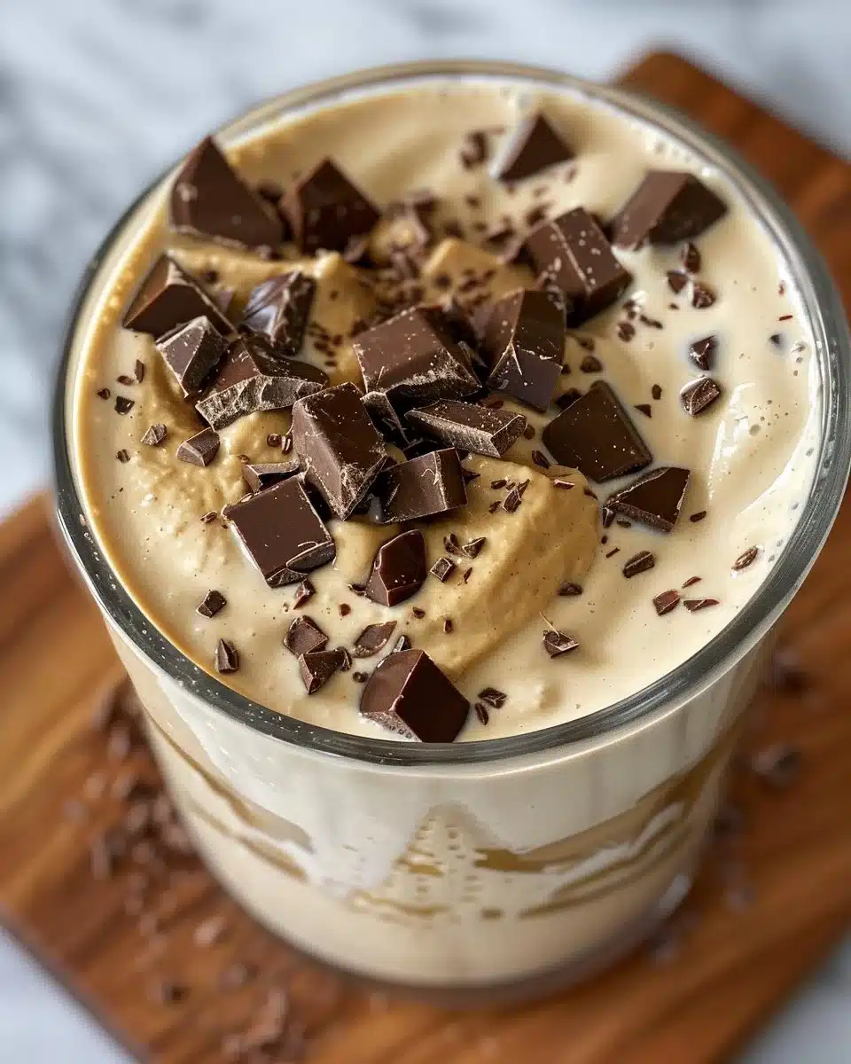 Delicious bowl of dark chocolate peanut butter ice cream garnished with chocolate shavings