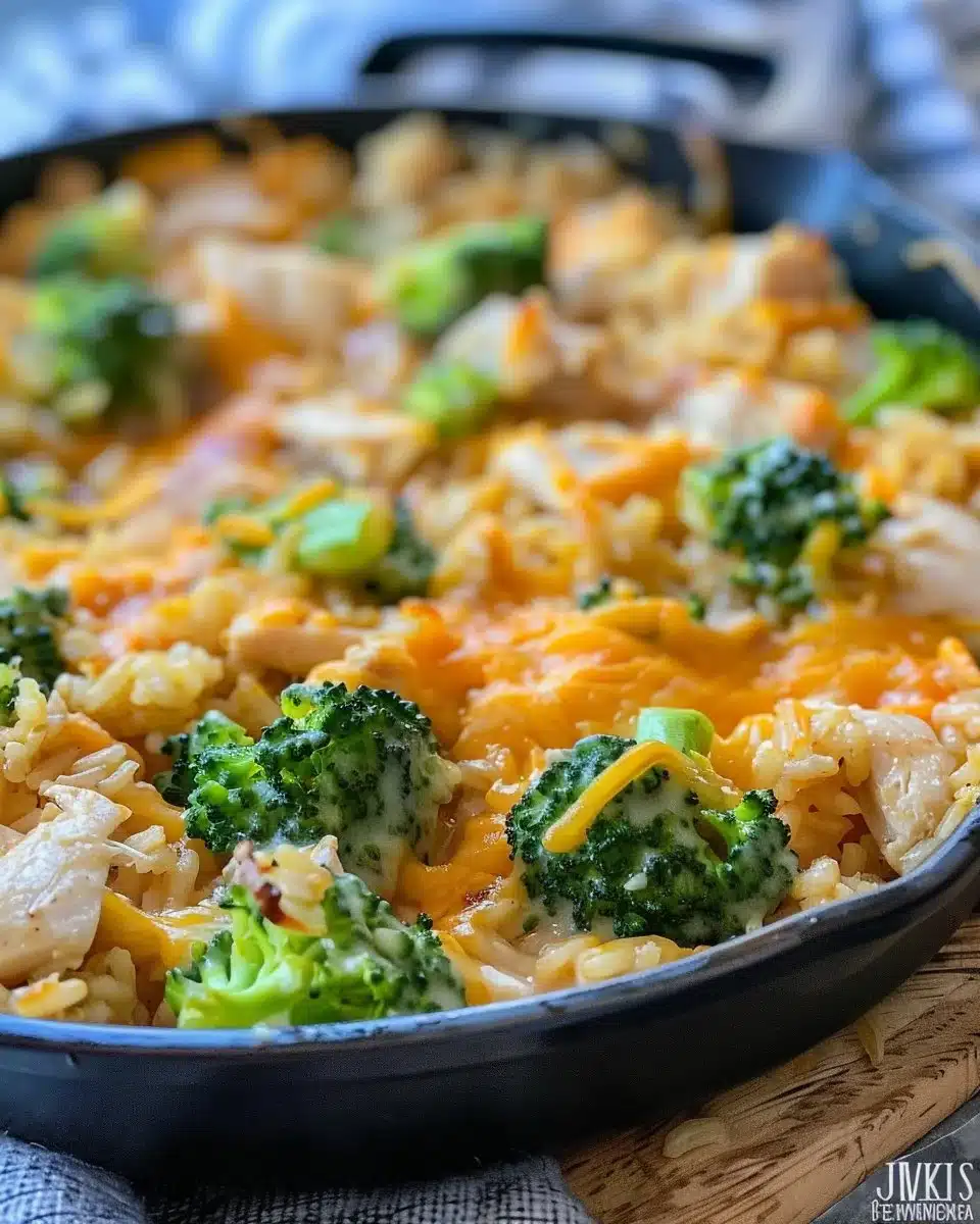 Delicious easy chicken broccoli casserole served in a baking dish