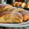 Freshly baked easy cinnamon rolls topped with cream cheese icing.