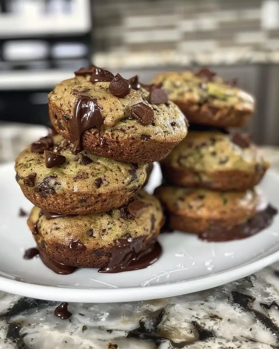 Freshly baked easy zucchini muffins displayed on a kitchen counter.