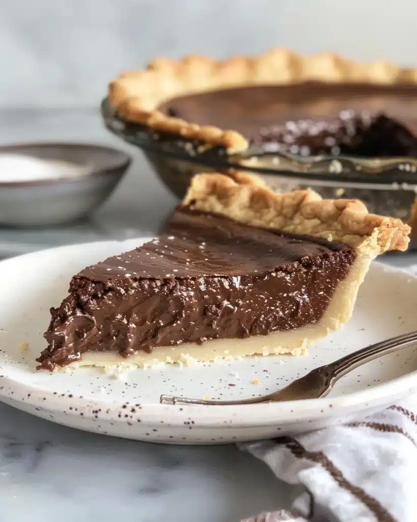 Delicious homemade French Silk Pie on a dessert plate