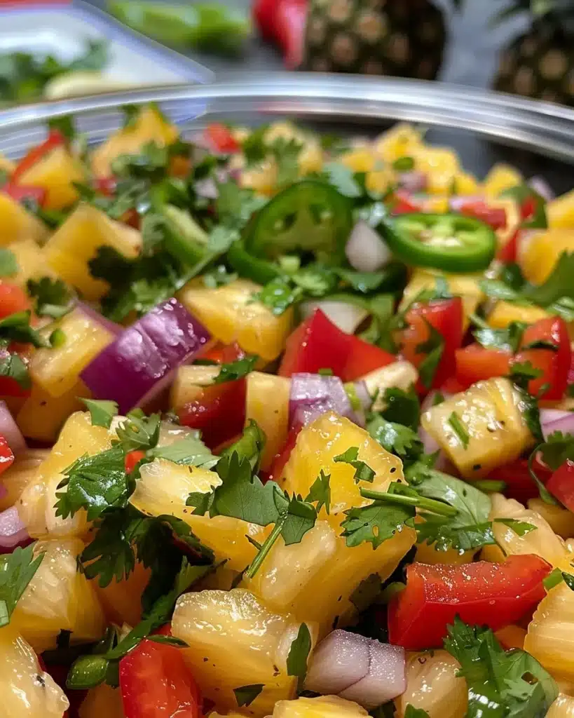 Fresh fruit salsa made with a variety of colorful fruits