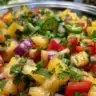 Fresh fruit salsa made with a variety of colorful fruits