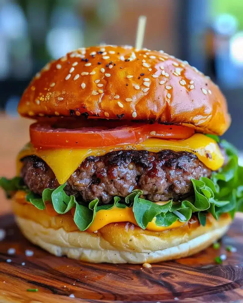 Delicious Garlic Butter Burger with melted garlic butter on a grilled beef patty.