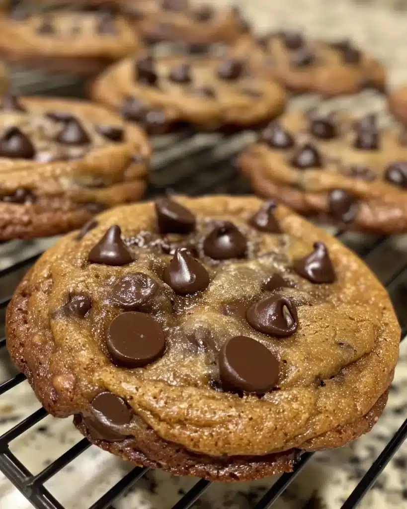 Delicious giant chocolate chip cookies fresh from the oven