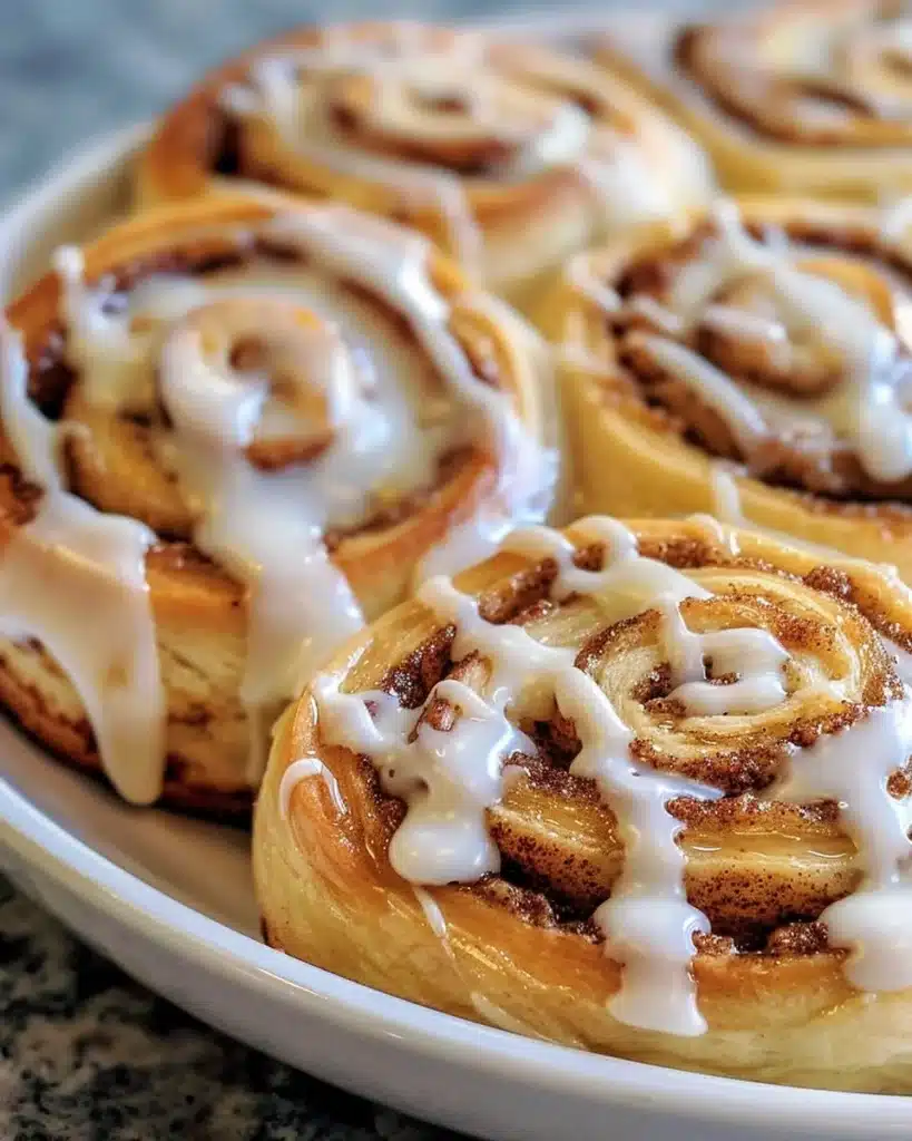 A delectable giant cinnamon roll cake topped with creamy icing and cinnamon swirl.