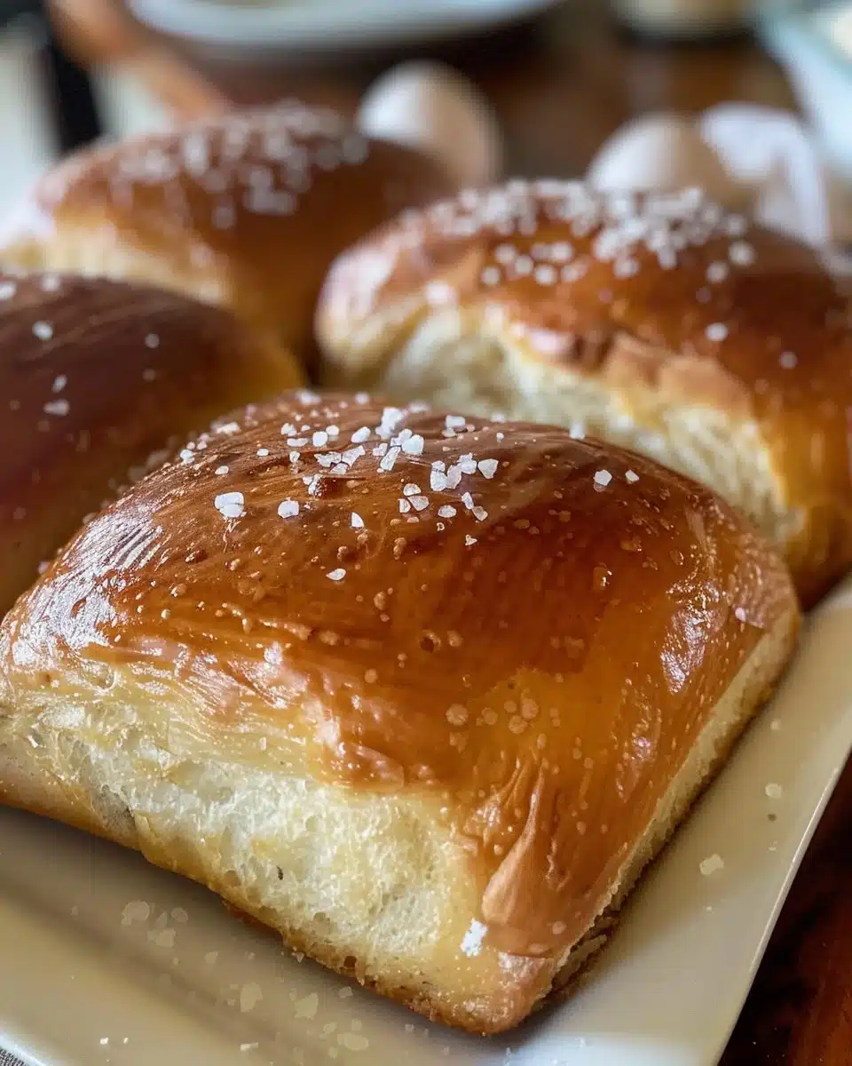 Freshly baked homemade soft pretzels on a wooden table