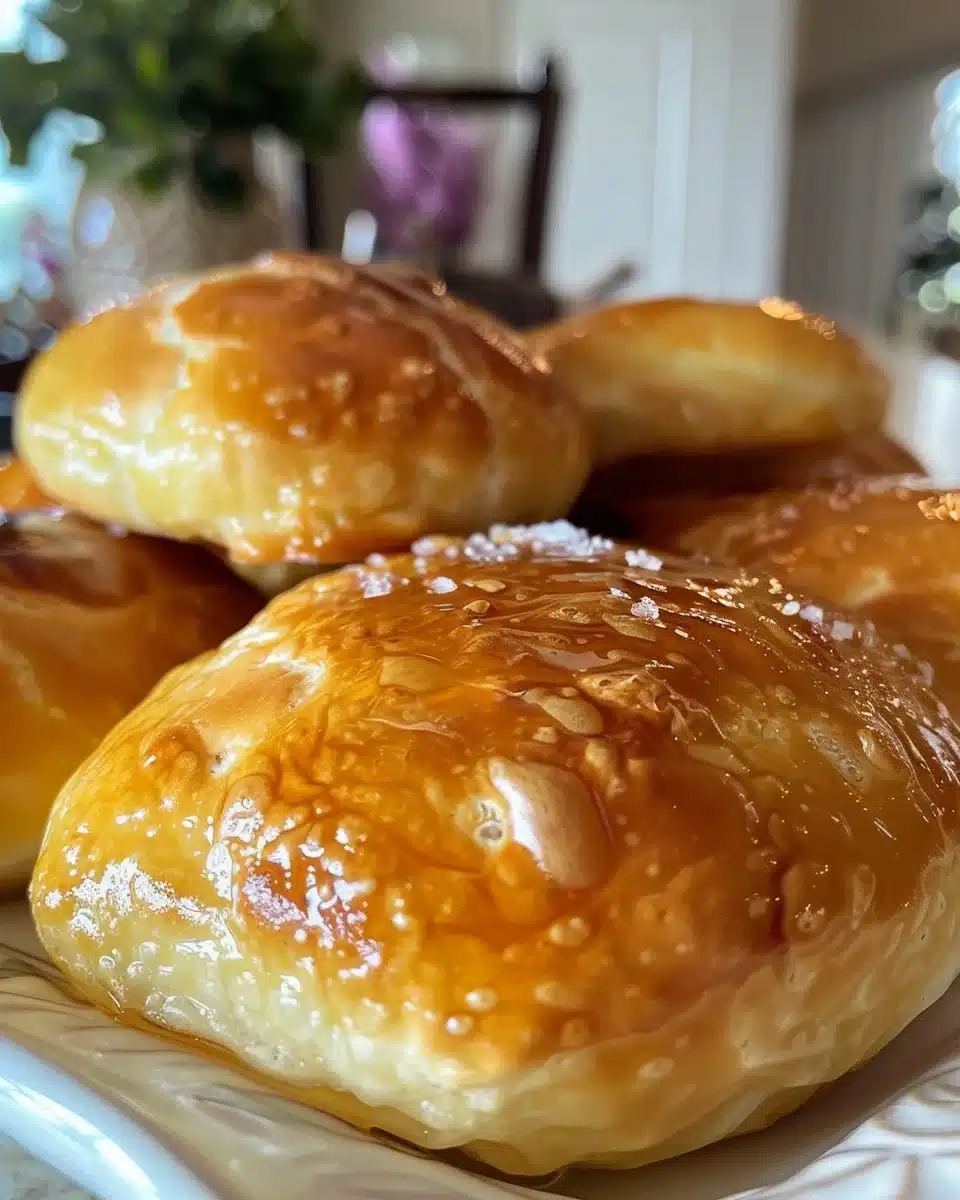 Homemade soft pretzels topped with coarse salt, fresh out of the oven.