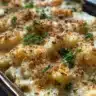 Delicious horseradish casserole served in a baking dish