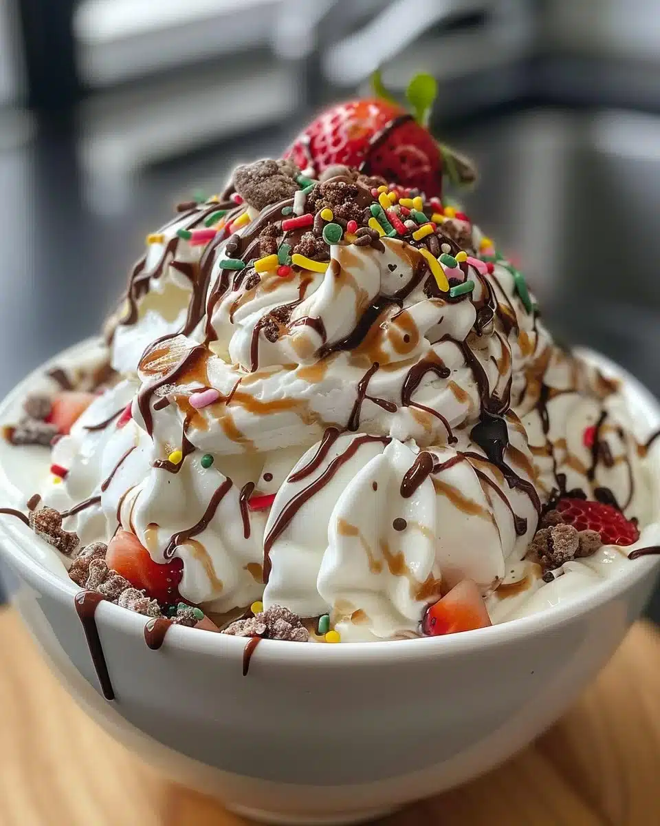 Delicious ice cream dessert with various toppings and flavors