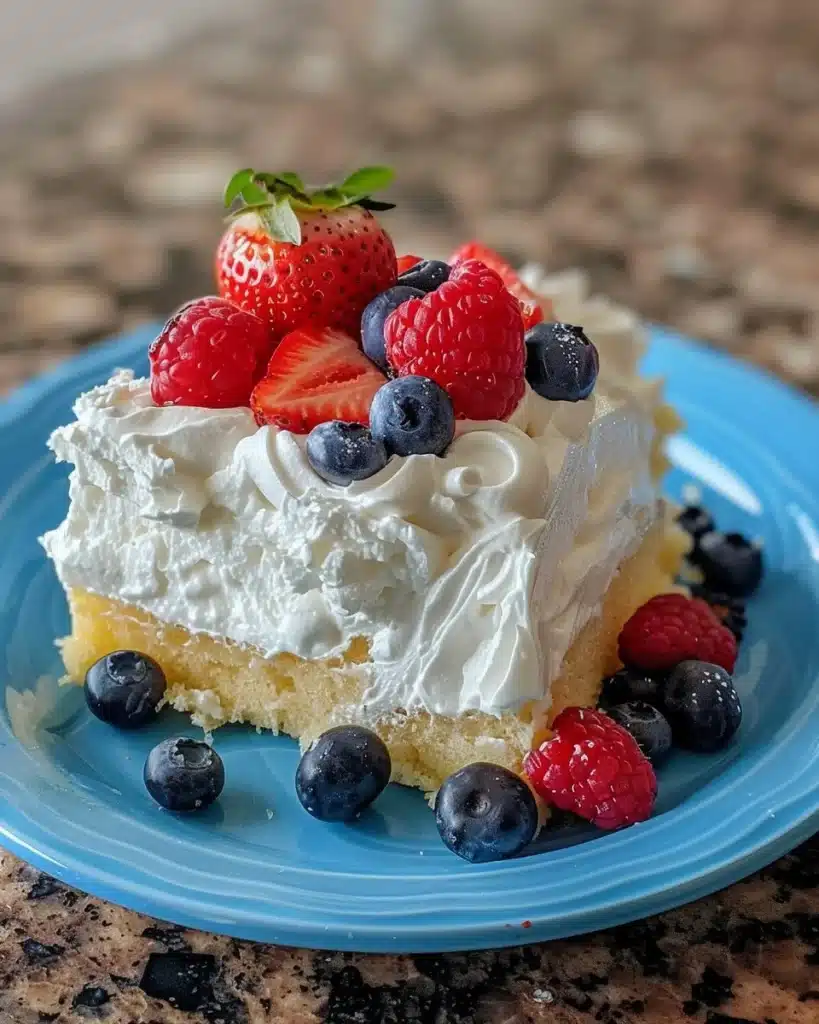 Lemon Berry Yogurt Cake topped with fresh berries and lemon zest
