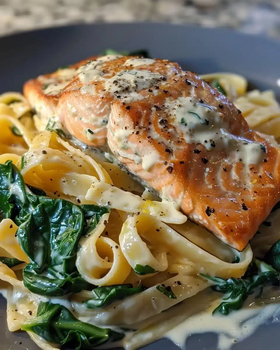 Lemon Spinach Salmon Pasta