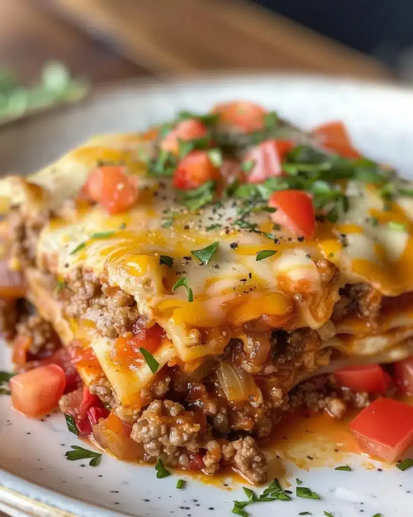 Low Carb Unstuffed Cabbage Casserole with cheese and herbs in a baking dish