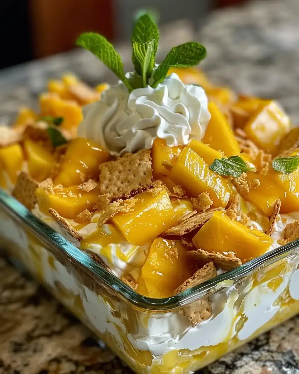 Delicious homemade mango float dessert layered with mangoes and cream