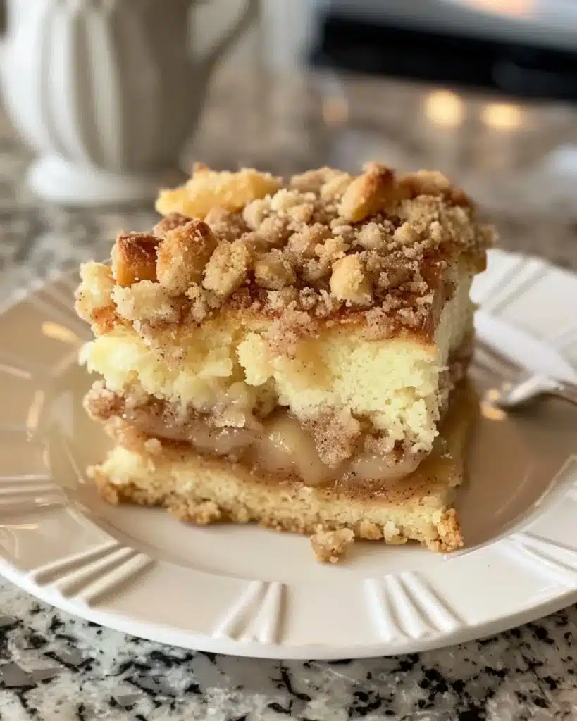 Delicious New York Style crumb cake with a buttery base and crumb topping